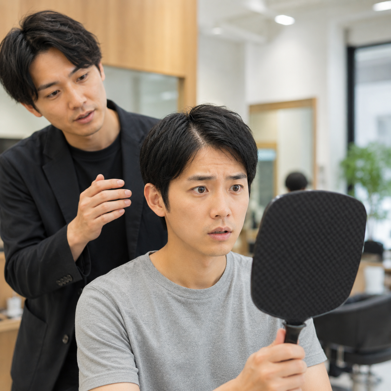 美容室で鏡を見る瞬間